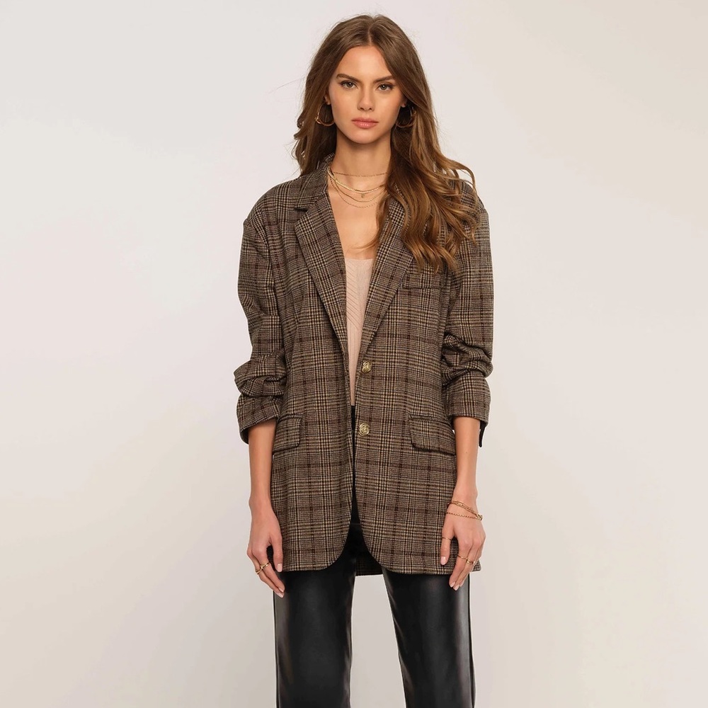 Brown & Black Plaid Blazer